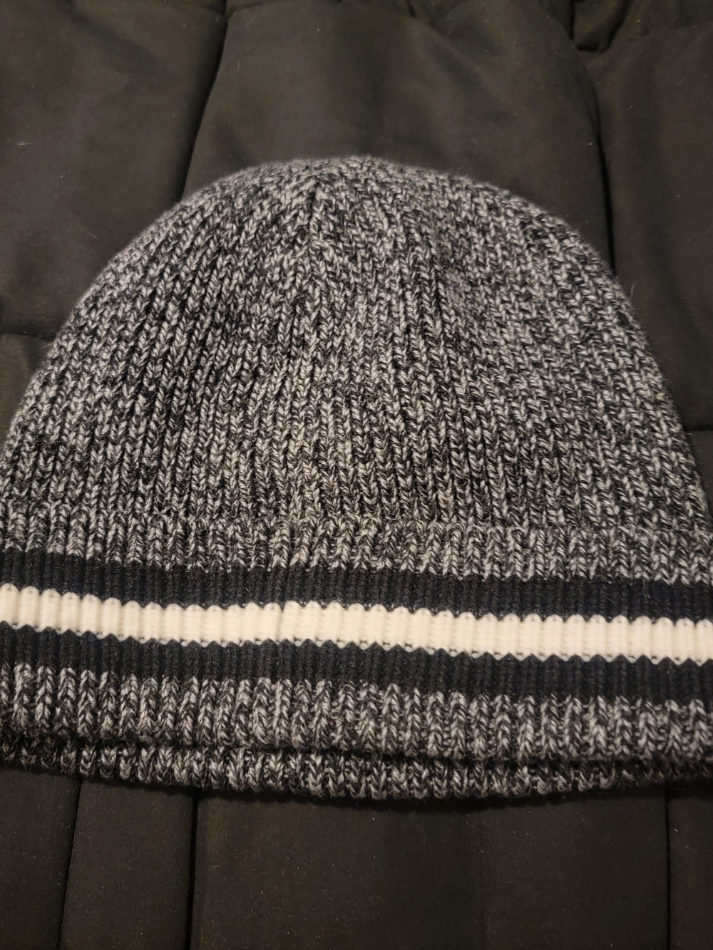 Men's Gray Knit Beanie with White Stripe